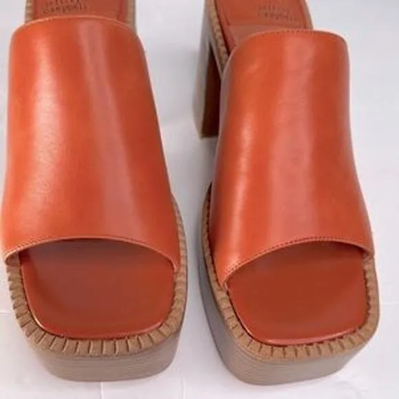 Jeffrey Campbell Platform Leather Slip-On Mules Open Toe Block Heel Size 9.5 New