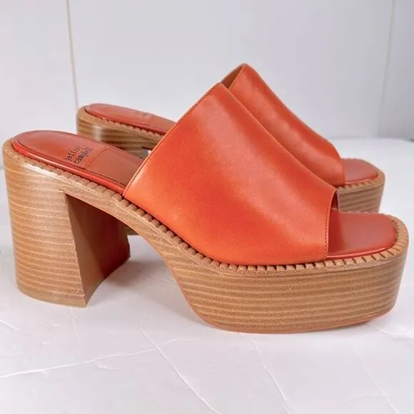 Jeffrey Campbell Platform Leather Slip-On Mules Open Toe Block Heel Size 9.5 New