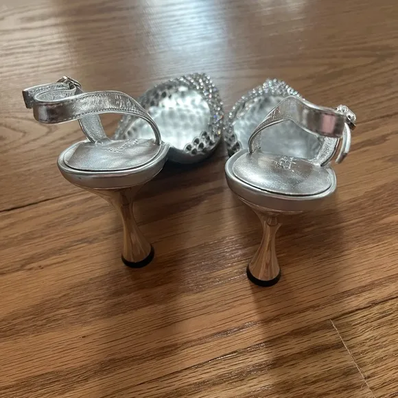 Jeffrey Campbell Silver Rhinestone Slingback Heels
