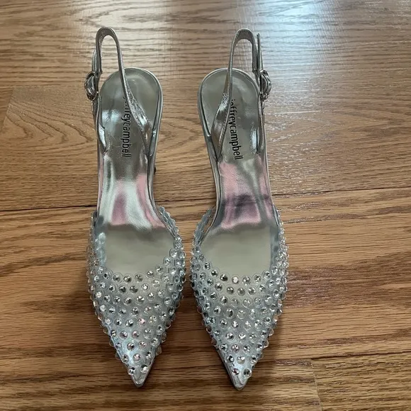 Jeffrey Campbell Silver Rhinestone Slingback Heels