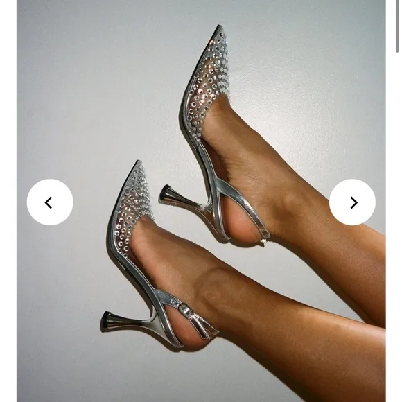 Jeffrey Campbell Silver Rhinestone Slingback Heels