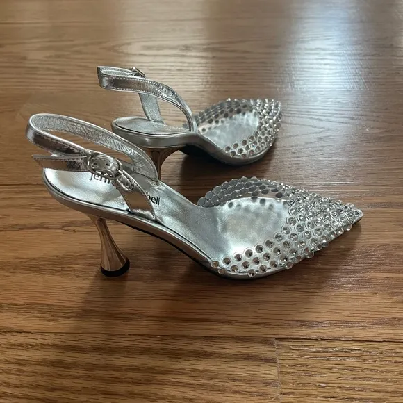Jeffrey Campbell Silver Rhinestone Slingback Heels