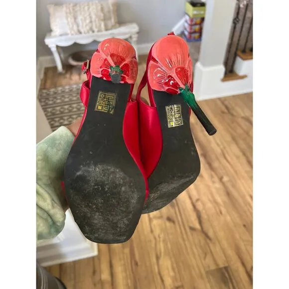 Jeffrey Campbell size 7.5 red Rosing sling back pumps high heels flower heels