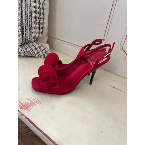 Jeffrey Campbell size 7.5 red Rosing sling back pumps high heels flower heels