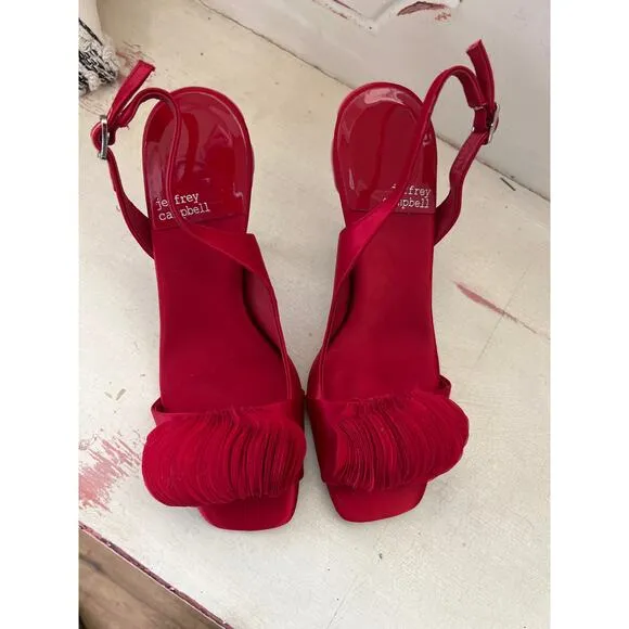 Jeffrey Campbell size 7.5 red Rosing sling back pumps high heels flower heels