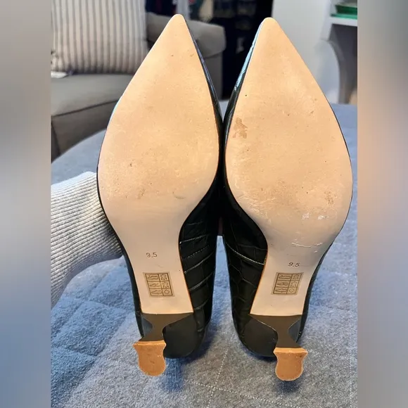 Jeffrey Campbell Sz 9.5 Olive Green Totem Croc-Embossed Kitten Heels Worn 1x