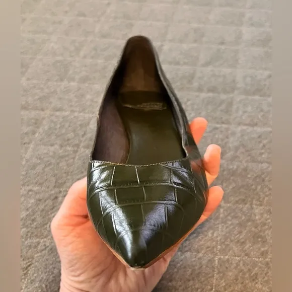 Jeffrey Campbell Sz 9.5 Olive Green Totem Croc-Embossed Kitten Heels Worn 1x