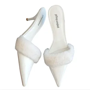 Jeffrey Campbell White Furry Patent Leather Mules Size 10