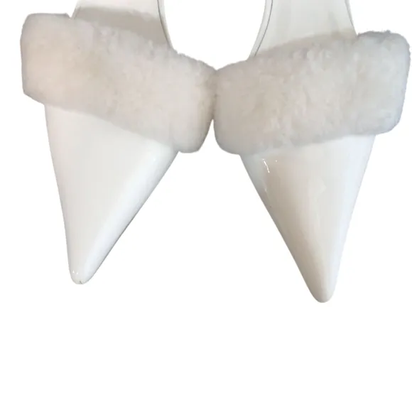 Jeffrey Campbell White Furry Patent Leather Mules Size 10