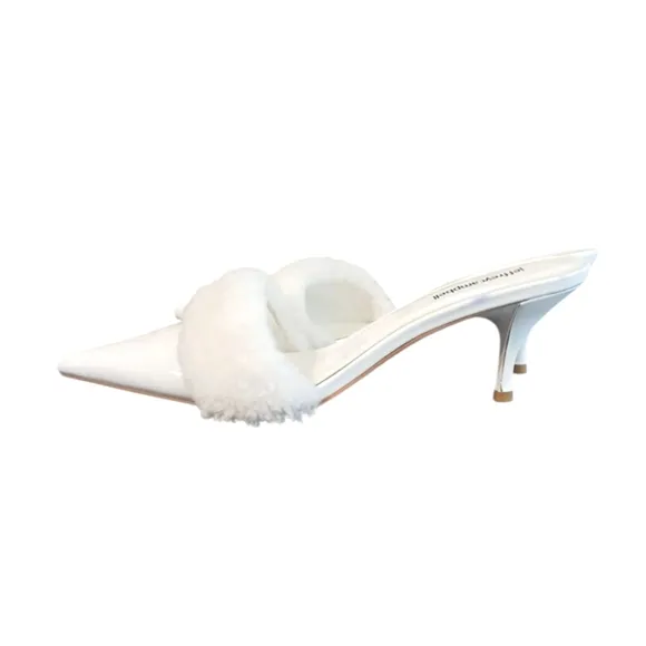 Jeffrey Campbell White Furry Patent Leather Mules Size 10
