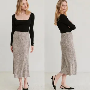 Jenni Kayne Leopard Black Brown Midi Pencil Slip Fairy Skirt Classic Timeless S