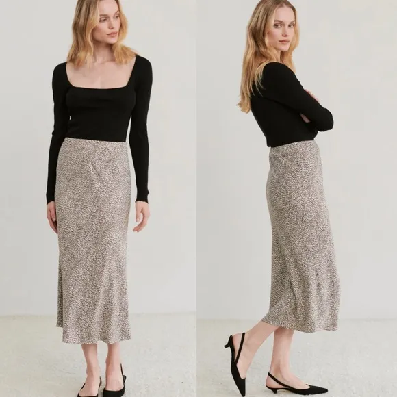 Jenni Kayne Leopard Black Brown Midi Pencil Slip Fairy Skirt Classic Timeless S