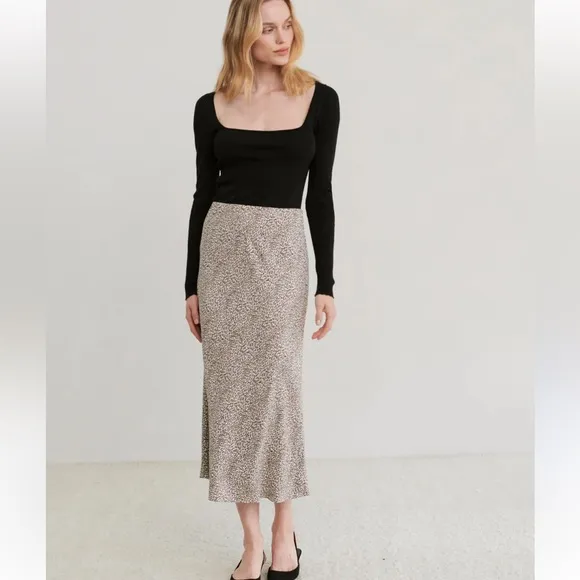 Jenni Kayne Leopard Black Brown Midi Pencil Slip Fairy Skirt Classic Timeless S