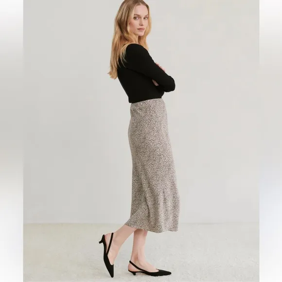 Jenni Kayne Leopard Black Brown Midi Pencil Slip Fairy Skirt Classic Timeless S
