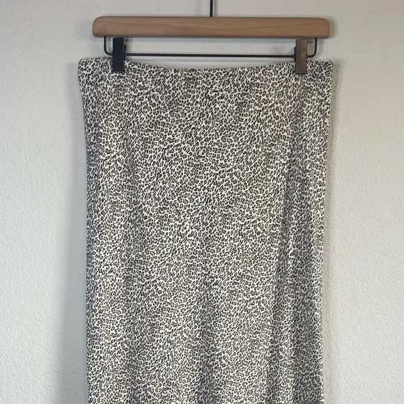 Jenni Kayne Midi Leopard Slip Skirt Brown Black White Pull On Stretch Waist Sz L