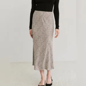 Jenni Kayne Midi Leopard Slip Skirt Brown Black White Pull On Stretch Waist Sz L