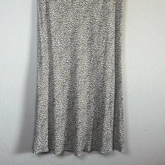Jenni Kayne Midi Leopard Slip Skirt Brown Black White Pull On Stretch Waist Sz L