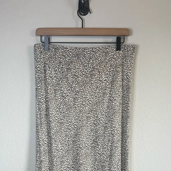 Jenni Kayne Midi Leopard Slip Skirt Brown Black White Pull On Stretch Waist Sz L