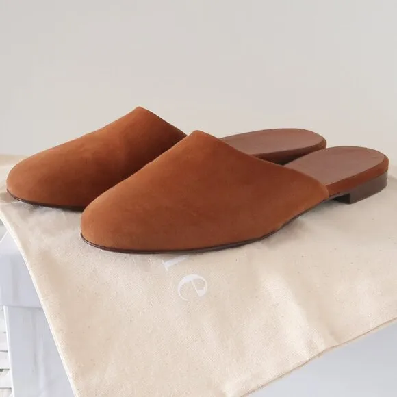 Jenni Kayne Rounded Saddle Suede Mules Flat Slip-on Shoes Casual Minimalist