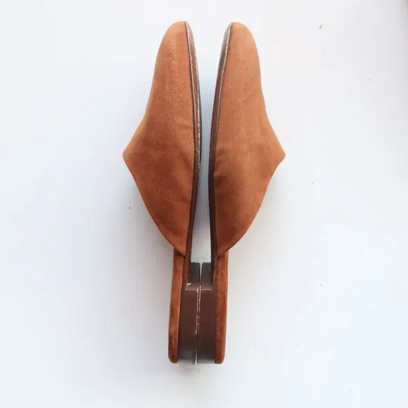 Jenni Kayne Rounded Saddle Suede Mules Flat Slip-on Shoes Casual Minimalist