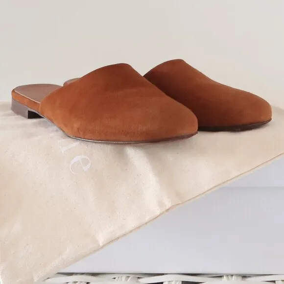 Jenni Kayne Rounded Saddle Suede Mules Flat Slip-on Shoes Casual Minimalist