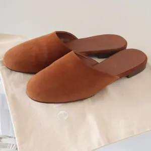 Jenni Kayne Rounded Saddle Suede Mules Flat Slip-on Shoes Casual Minimalist