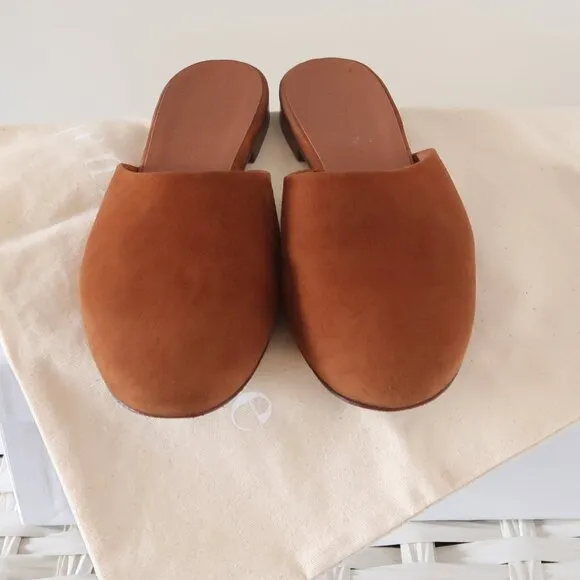 Jenni Kayne Rounded Saddle Suede Mules Flat Slip-on Shoes Casual Minimalist