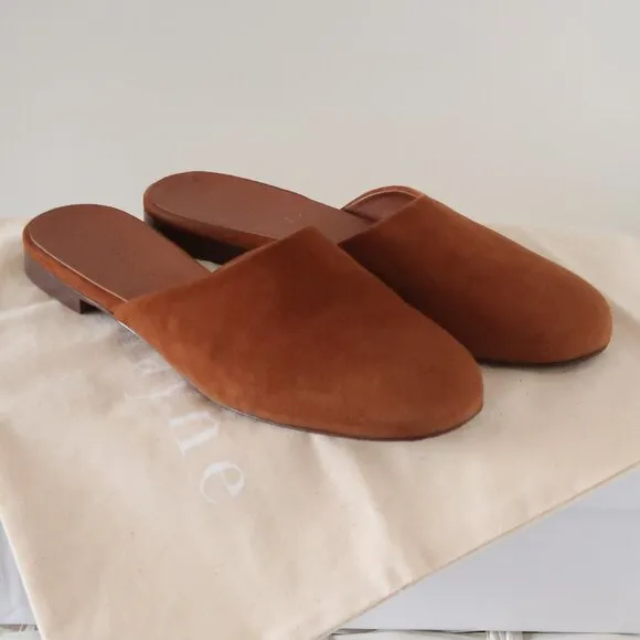 Jenni Kayne Rounded Saddle Suede Mules Flat Slip-on Shoes Casual Minimalist