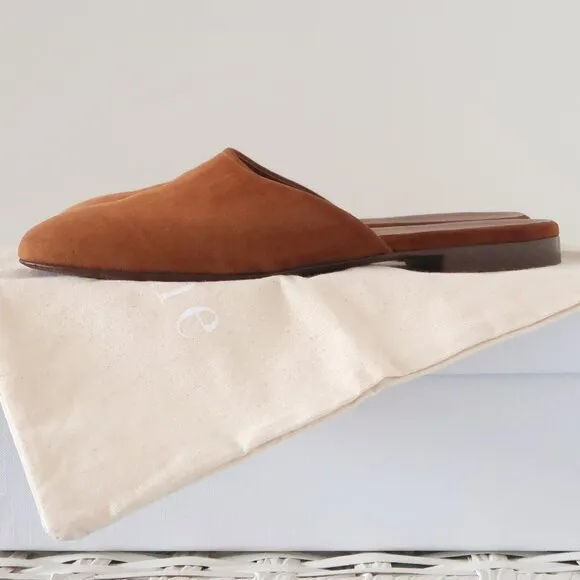 Jenni Kayne Rounded Saddle Suede Mules Flat Slip-on Shoes Casual Minimalist