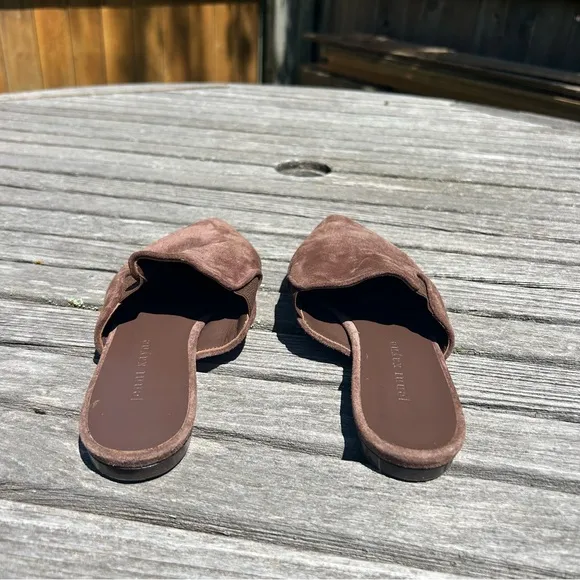 Jenni Kayne Suede Mules Slip On Flat, Pointed Toe, Saddle Brown, Womens Sz 8 38