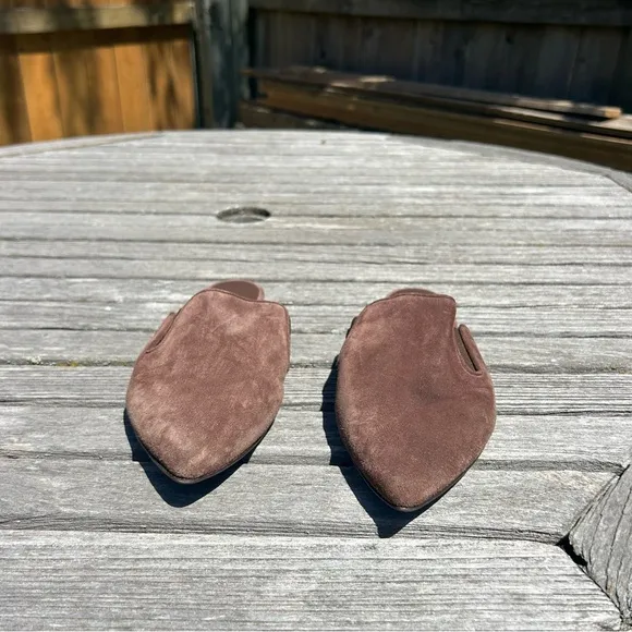 Jenni Kayne Suede Mules Slip On Flat, Pointed Toe, Saddle Brown, Womens Sz 8 38