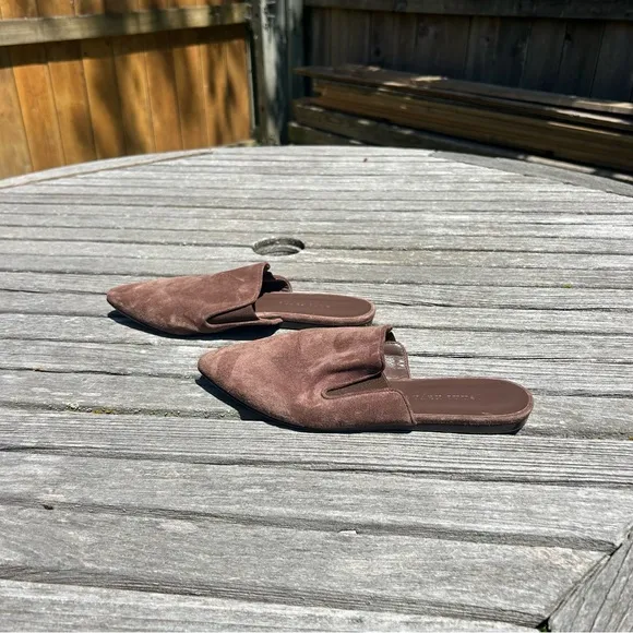 Jenni Kayne Suede Mules Slip On Flat, Pointed Toe, Saddle Brown, Womens Sz 8 38
