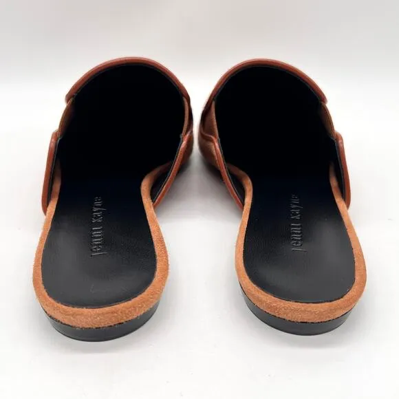 JENNI KAYNE Suede Mules Womens 38 Saddle Brown Slip on Pointy Toe Quiet Luxury