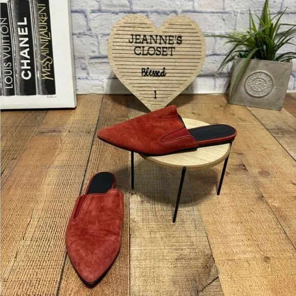 Jenni Kayne rust suede red leather slip on mule size 37