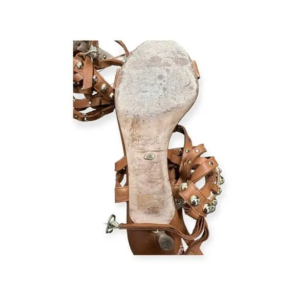 Jerome C Rousseau Tan Studded Kitten Heels, 38