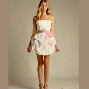 Jessica McClintock for Gunne Sax Strapless Mini Dress Cream and Pink Size 9