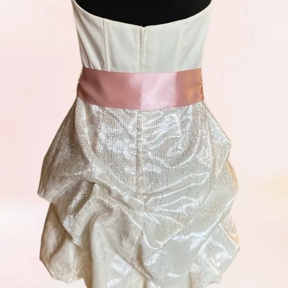 Jessica McClintock for Gunne Sax Strapless Mini Dress Cream and Pink Size 9