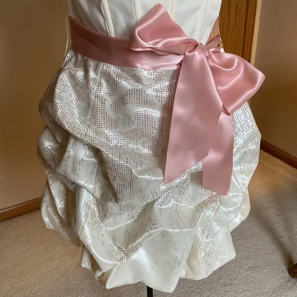 Jessica McClintock for Gunne Sax Strapless Mini Dress Cream and Pink Size 9
