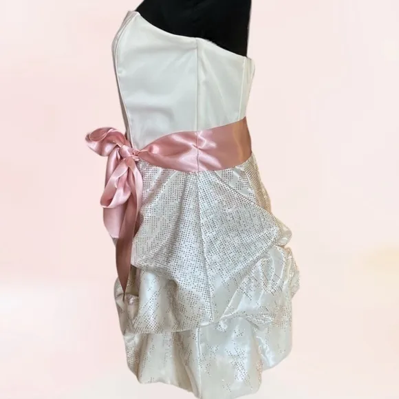 Jessica McClintock for Gunne Sax Strapless Mini Dress Cream and Pink Size 9