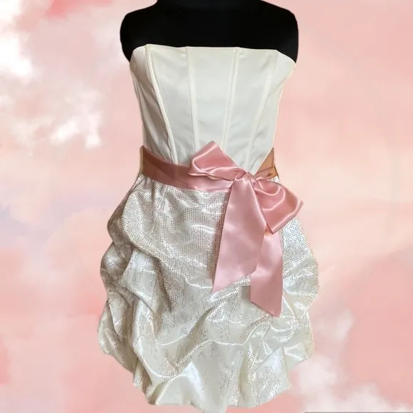 Jessica McClintock for Gunne Sax Strapless Mini Dress Cream and Pink Size 9