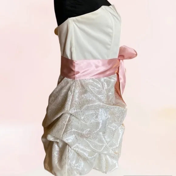Jessica McClintock for Gunne Sax Strapless Mini Dress Cream and Pink Size 9