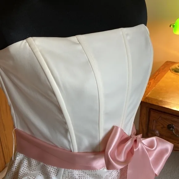 Jessica McClintock for Gunne Sax Strapless Mini Dress Cream and Pink Size 9