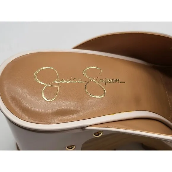 Jessica Simpson JS-Hunyie Platform Mules Clogs Studded Cream Faux Leather Womens