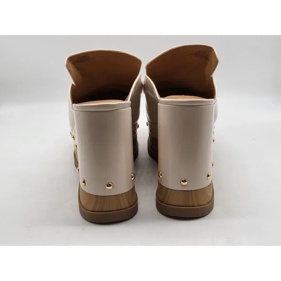 Jessica Simpson JS-Hunyie Platform Mules Clogs Studded Cream Faux Leather Womens