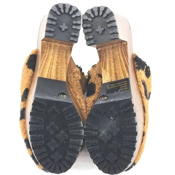 Jessica Simpson Tollia Clog  Mules Faux Shearling Leopard Print Women's Size 6