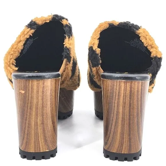 Jessica Simpson Tollia Clog  Mules Faux Shearling Leopard Print Women's Size 6