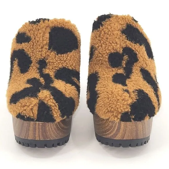Jessica Simpson Tollia Clog  Mules Faux Shearling Leopard Print Women's Size 6