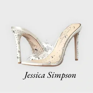 Jessica Simpson Womens Jaisey Open Toe Rhinestone Slingback Heels Used Once
