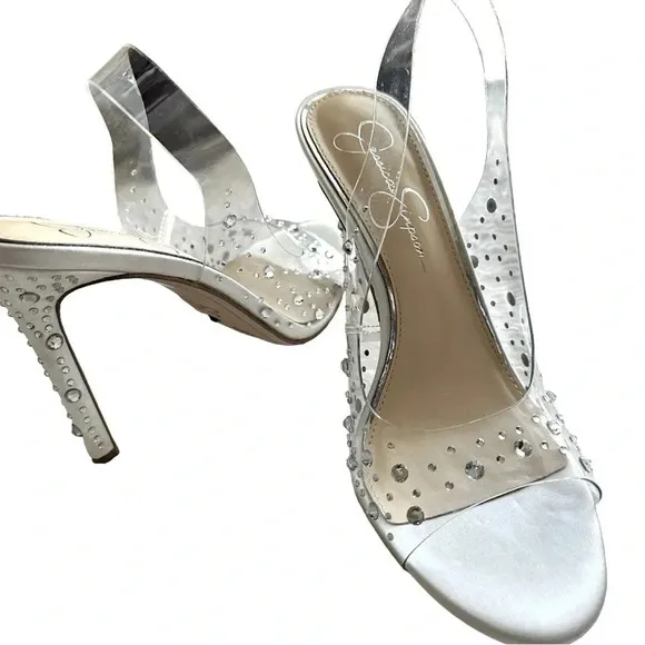 Jessica Simpson Womens Jaisey Open Toe Rhinestone Slingback Heels Used Once