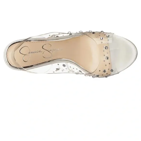 Jessica Simpson Womens Jaisey Open Toe Rhinestone Slingback Heels Used Once